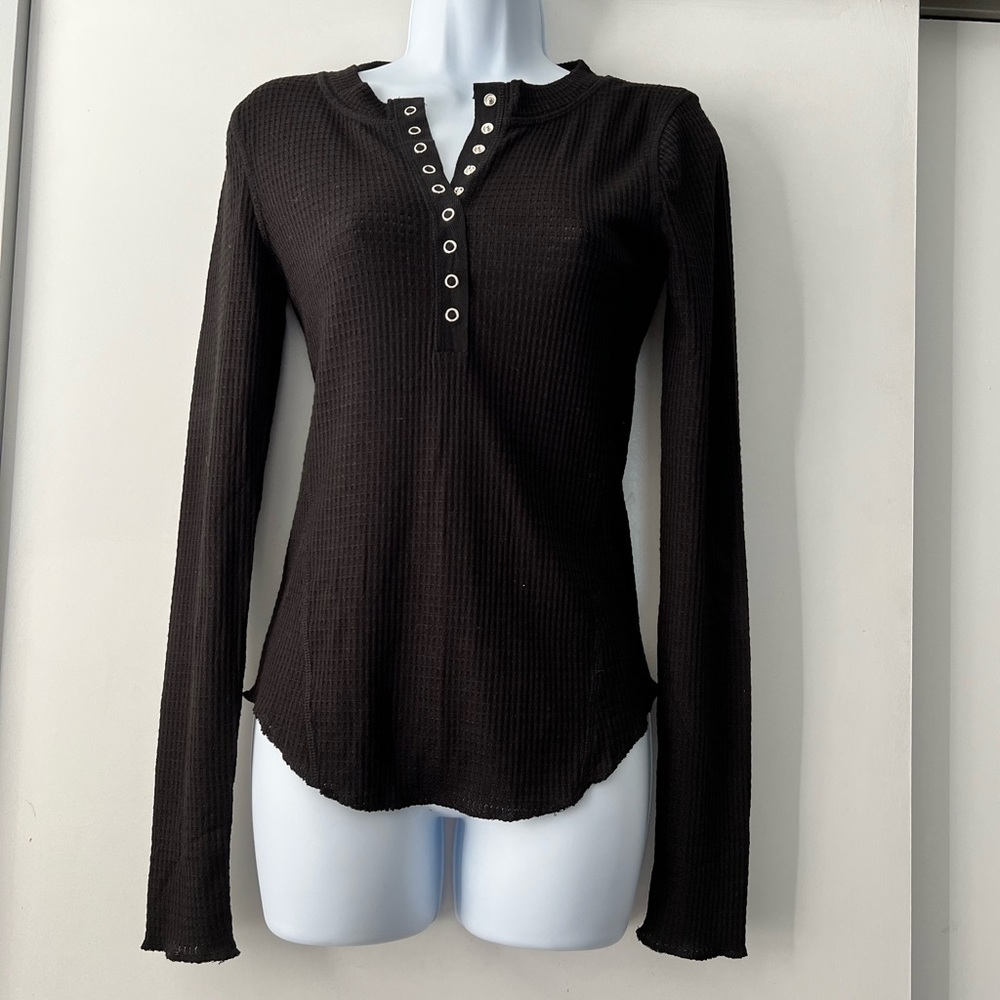 Black, long sleeve, waffle shirt